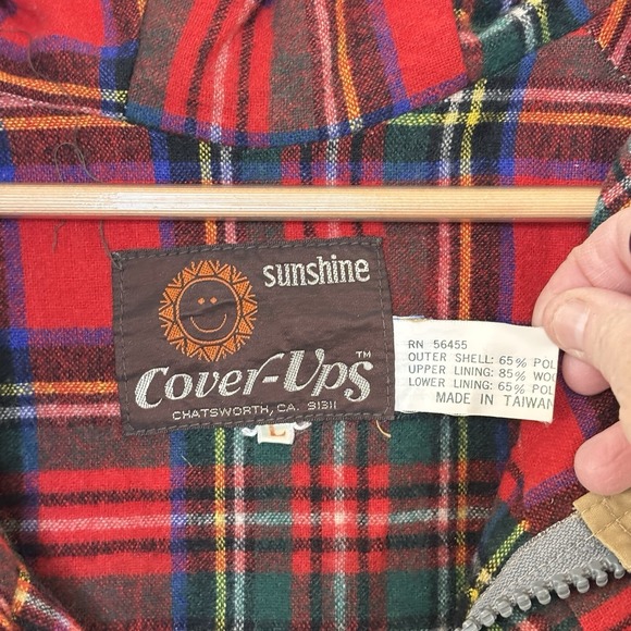 Vintage Sunshine Cover Ups Chore Coat Preppy Mens Size L Plaid Wool Blend - Picture 4 of 11